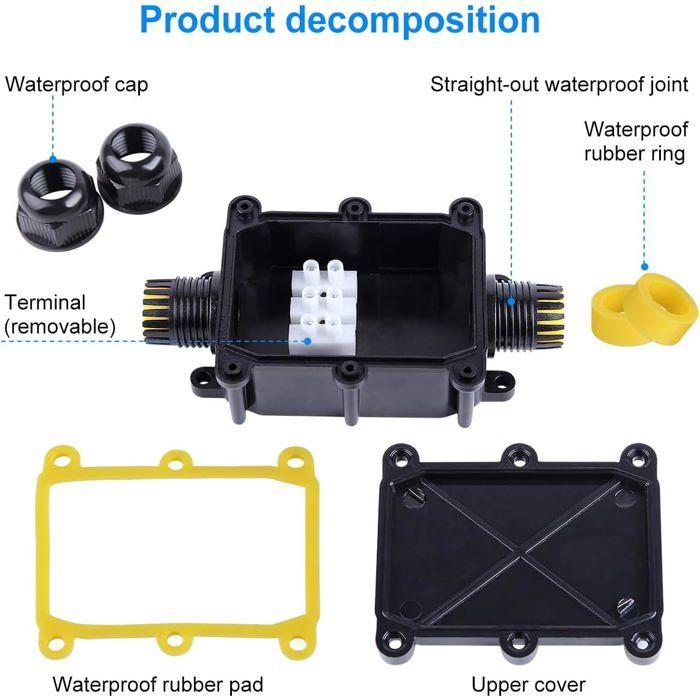 Boîte de jonction étanche IP68 2 voies pour éclairage extérieur, étoupe câble 4–11 mm, PC/PA9, 24A 450V