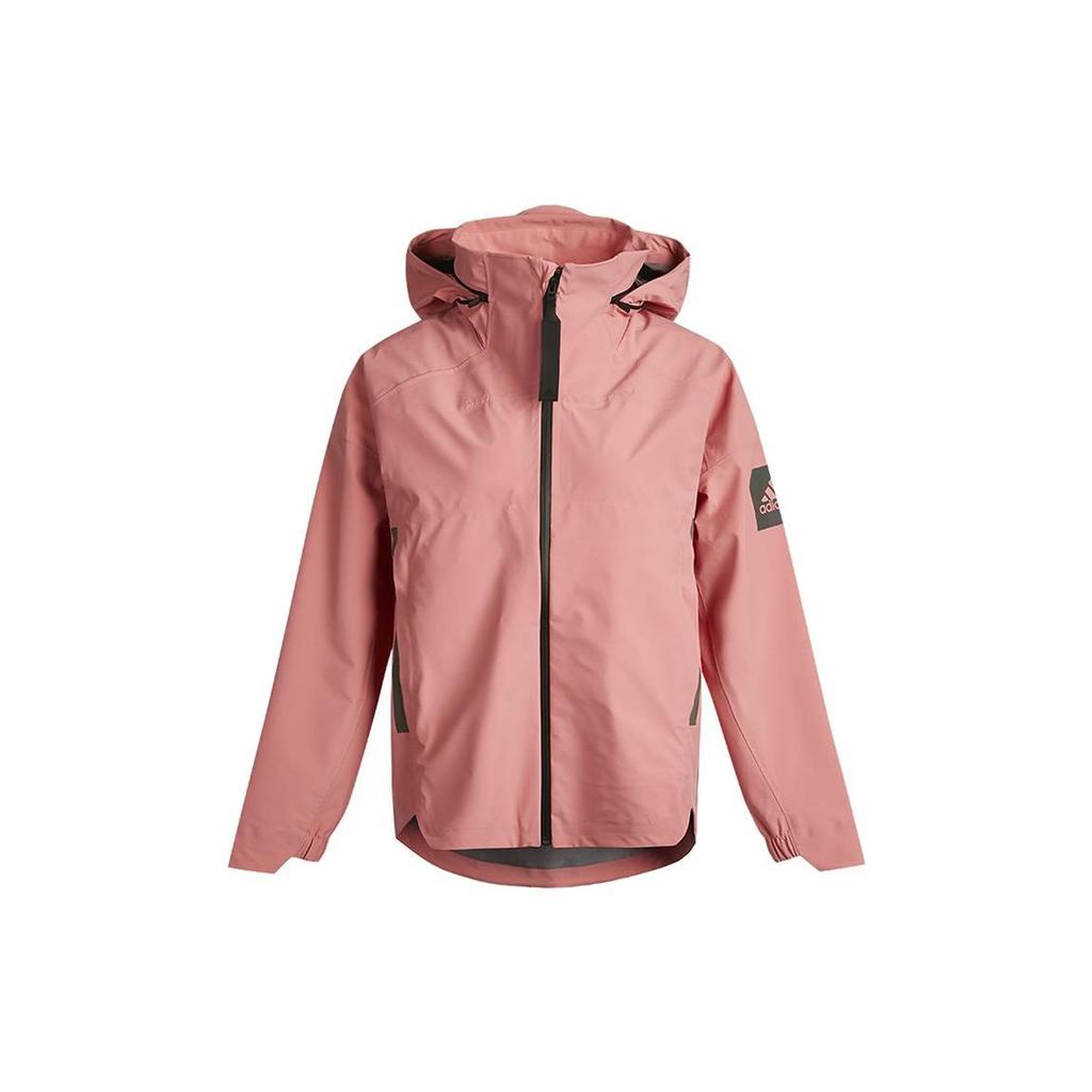 adidas Женская куртка с капюшоном на молнии с однотонным логотипом розового цвета GL1009