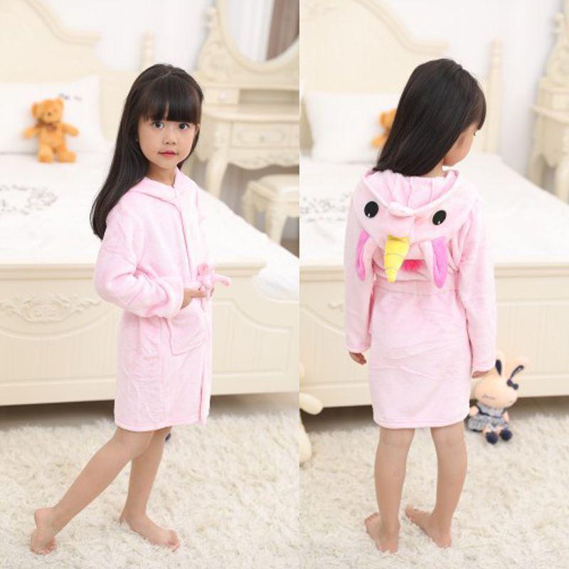 Kids Boy Girl Hooded Pajamas Bath Robe Unicorn Dressing Gown Nightwear Sleepwear