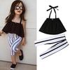 Fashion Toddler Kids Baby Girls Clothes Strap Tops + Stripe Leggings Outfits Set