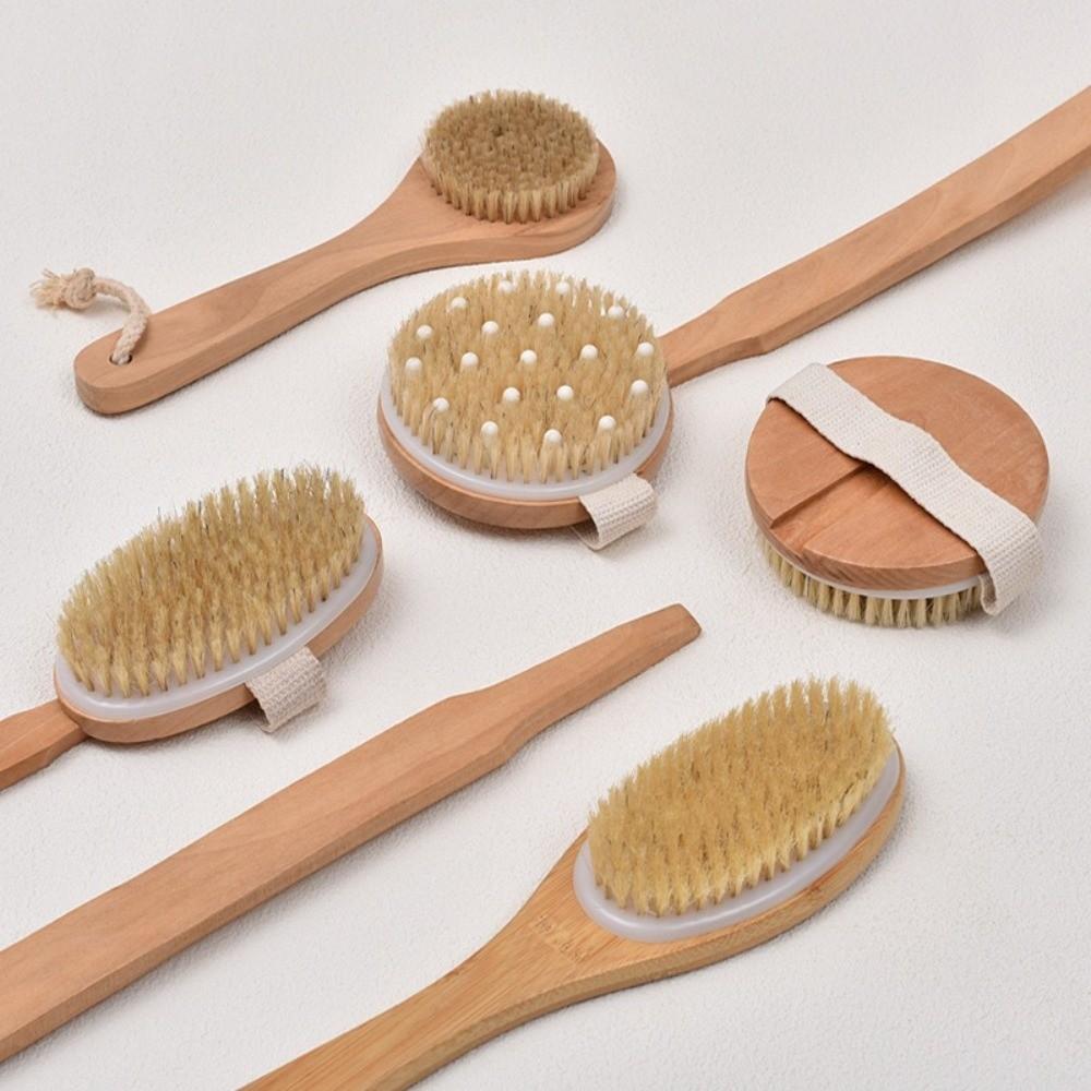 Hanging Rope Bath Body Brush Boar Bristle Back Exfoliating Brush Long Handle Brush Home Bathroom