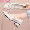 Fashion GKTINOO 2025 Summer Fashion Ladies Shoes Hollow Women Casual Med High Heels Tenis Feminino Genuine Leather Sandals Plus Size