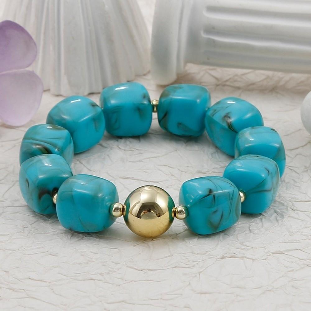 Acrylic Square Beads Bracelet Resin Colorful Elastic Geometric Bracelet Layered Look Exaggerated Stack Hand Chain Daily