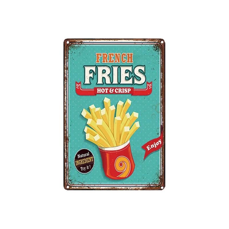 Cupcake Hot Dog Ice Cream Burger Tin Signs Metal Plate Iron Paintings Kitchen Dessert Shop Retro Shabby Wall Decor Tin Plaques