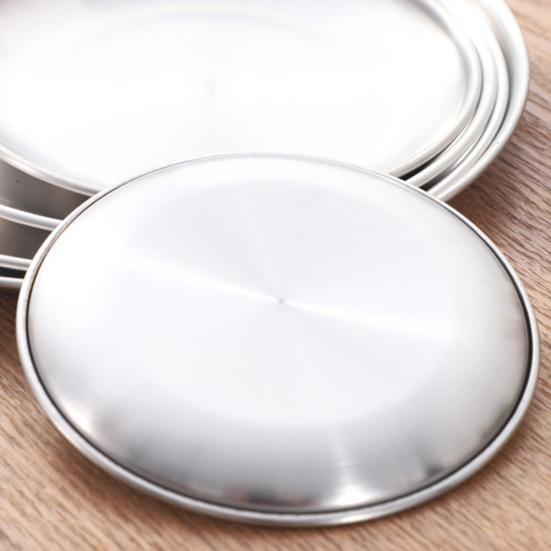 Cleaner Products Stainless Steel Matte Round Dining Plate Tableware Dessert Pizza Dish Fruit Tray