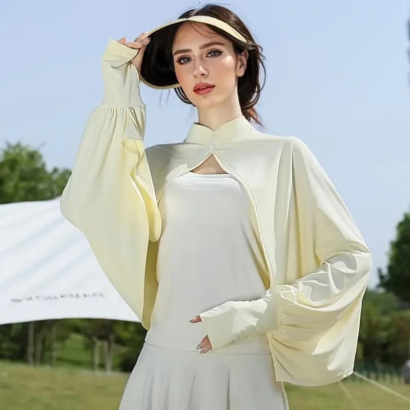 Summer Outdoor Sun Protection Shawl Women Cycling Driving Protection Cover Cape Breathable Loose Long Sleeved Ice Silk Shawl