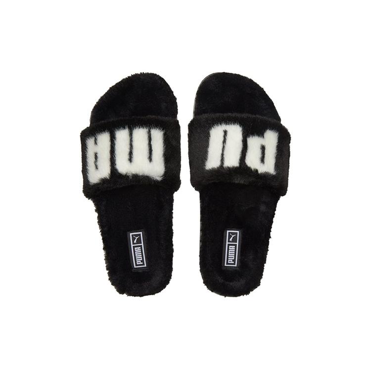 Puma Womens Leadcat 2.0 Fuzz Slide 'Black White' (women's sizes) Black / White Slide Slippers 387313 01