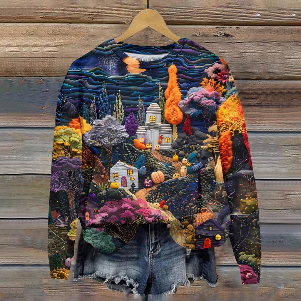 Женская мода повседневная толстовка с капюшоном с длинным рукавом и принтом на Хэллоуин