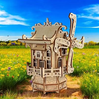 Взрослый 3D Деревянный Пазл Ветряная Мельница Музыкальная Шкатулка Ручная Работа DIY Поделки Набор Моделей Подарок для Дам на День Рождения и Рождество