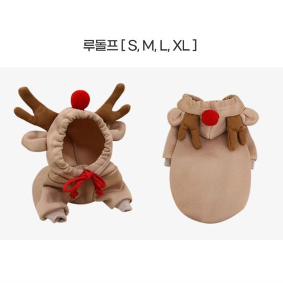 Christmas Dog Clothes, Rudolph & Heart Fleece-Lined Pet Costume, Warm Puppy Sweater Outfit, S–XL