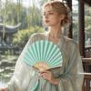 Light Green Mini Shell Fan Bamboo Frame Retro Handheld  Fan Folding Hand Fan  Home Decoration