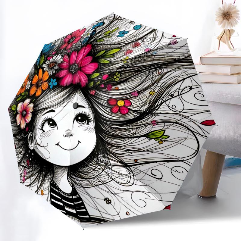 1pc Flower Hair Automatic Open/close Umbrella, 8-Rib sturdy structure, Auto Folding/Opening, Portable Travel Umbrella for Women, c37