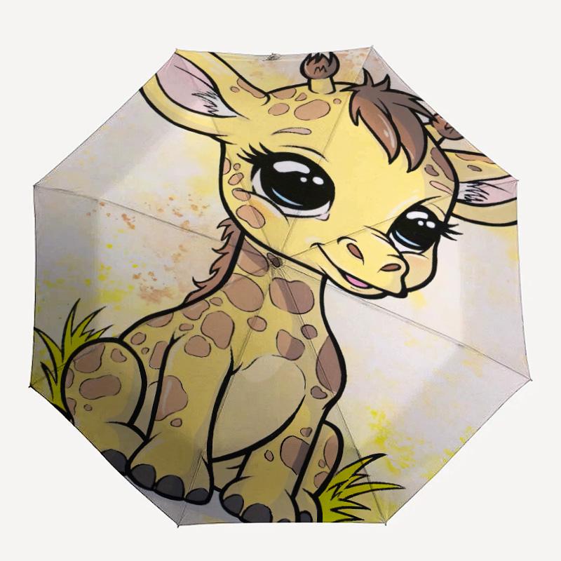 1pc Animals: rabbit, cat, deer Umbrella Portable Folding Umbrella Iron Frame Hole Bone Structure Outdoor Home Umbrella