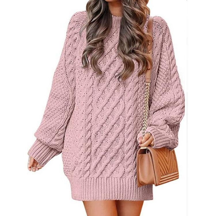 Новый женский вязаный свитер с длинными рукавами, теплое платье-свитер средней длины