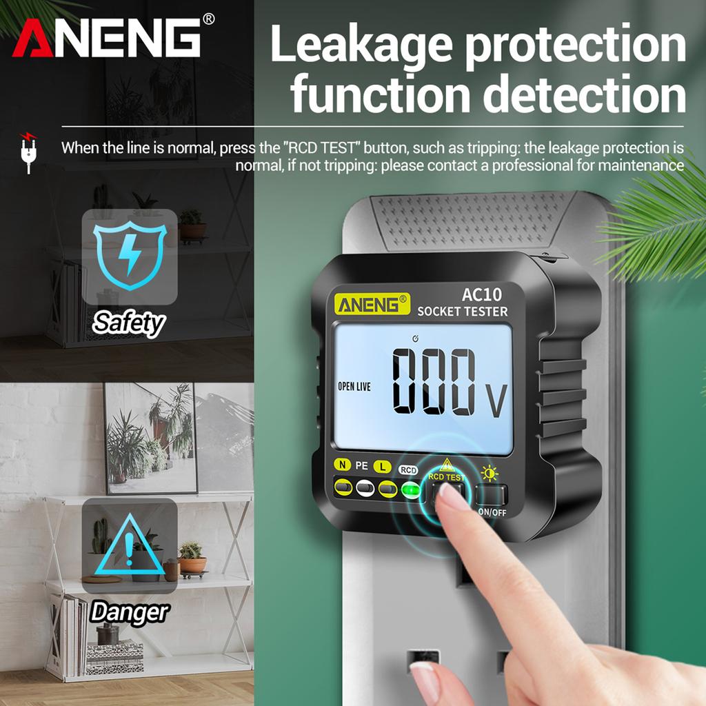 Aneng AC10 Digital Socket Tester Household Plug Detector Polarity Phase Check Voltmeter