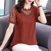 Stylish Gauze Spliced Shirt Bright Silk Summer New Short Sleeve Vintage Casual Solid Color Chic Diamonds Blouse