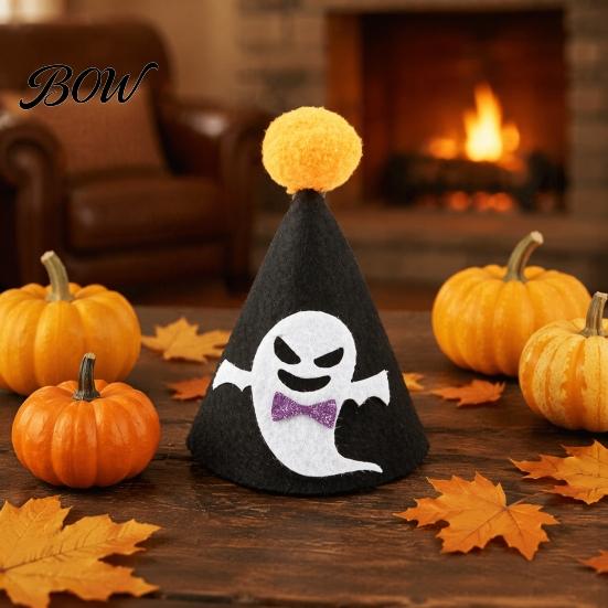 Holiday Pet Hat Halloween Pointed Hat, Cute Ghost Witch Pumpkin Cat Pom-pom Comfortable for Cats And Small Dogs Party