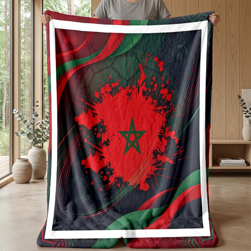 Morocco Football Printed Flannel Blanket Skin Friendly Warm Decorative Throw for Indoor Couch Bed Daily Use