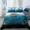 Ocean Duvet Cover Set Queen Double Size Polyester Ocean Animals Fishes Tortoise And Rainbow Color Coral Printed Comforter Cover