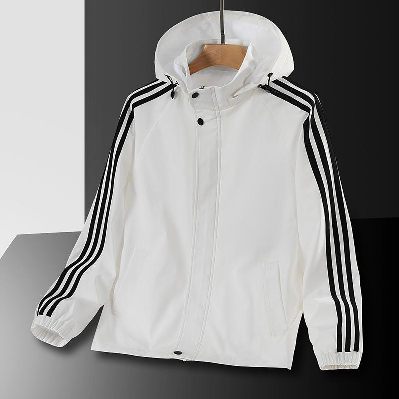 Мужская осенняя модная повседневная тонкая ветровка с тремя полосками, мужская весенняя одежда, спортивная куртка с капюшоном для подростков