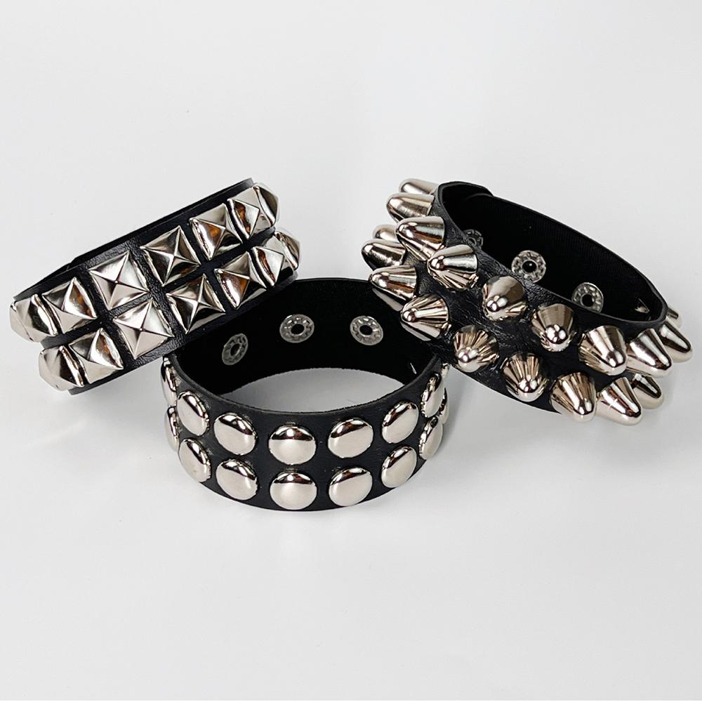 Yupsk Square Wide Punk Chunky Rivet Leather Bangle Rock Rows Nails Wristband Adjustable Size Jewelry Bracelets & Bangle