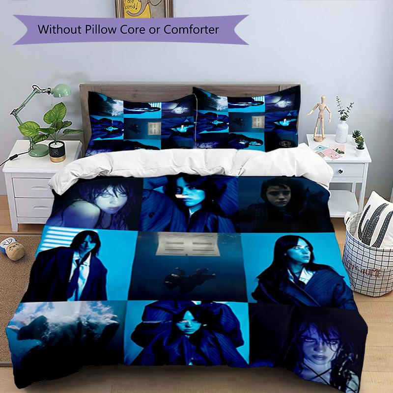3pcs singer Billie Eilish3 pattern bedding set duvet cover set includes duvet cover &pillowcases, perfect all season bedroom decoration & gift
