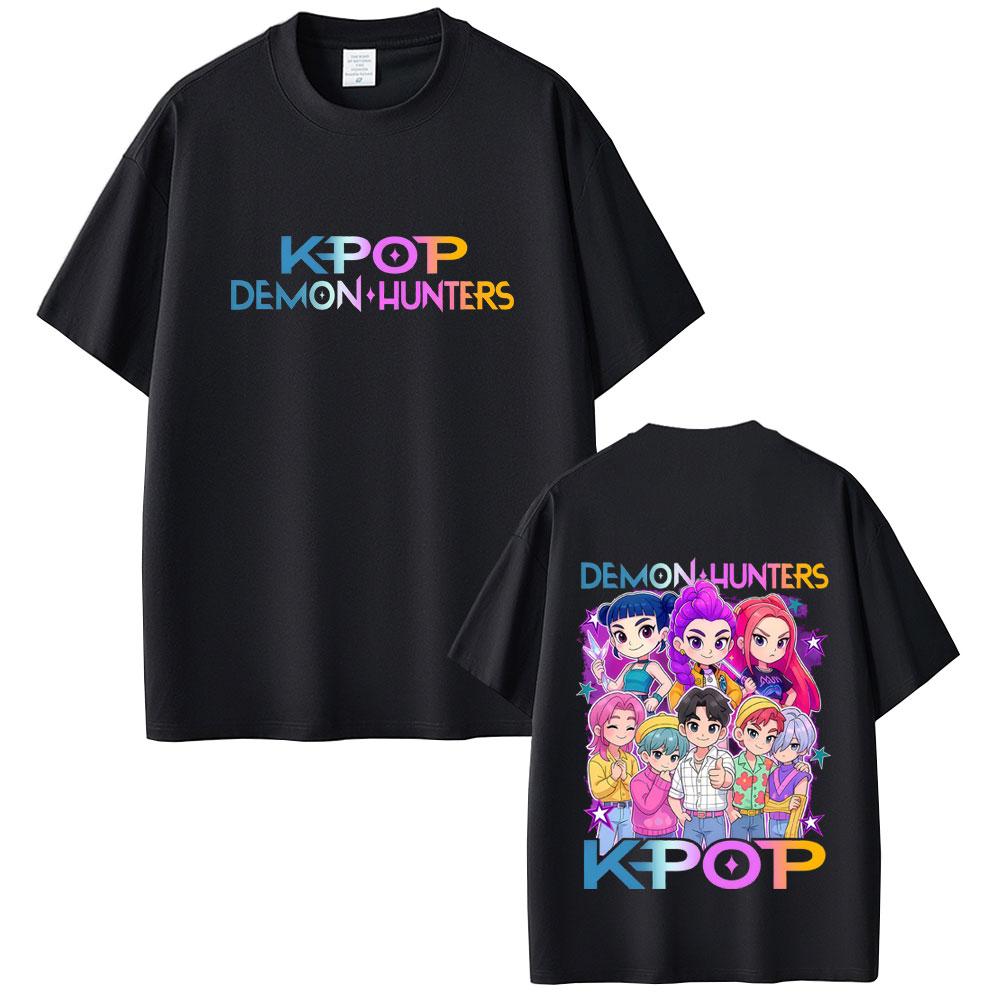 Фильм KPop Охотники на демонов Футболка Руми Мира Зои Футболка Саджа Мальчики Футболки Мужские Женские Мультяшная Мода Оверсайз Футболка Подарок для Фанатов