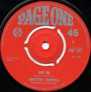7-дюймовая пластинка CHRISTINE CAMPBELL - Nos Da / Спи, малыш POF021 Page One 1967 UK Pop Б/У