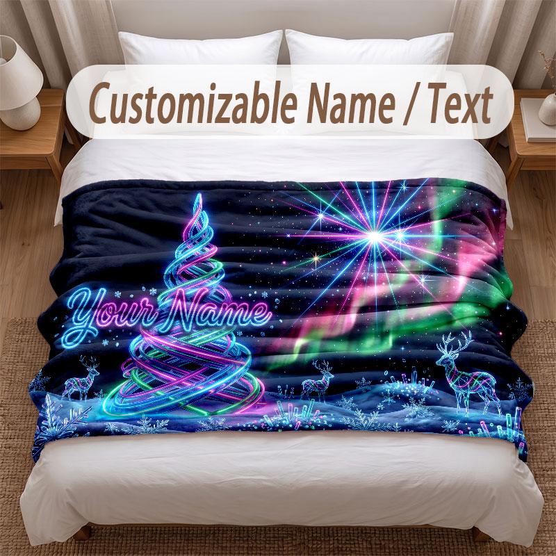 Christmas Theme Soft Blanket Personalized Custom Name Text Print Warm Blanket Home Sofa Bedroom Decor