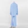 Womens Loose Long Sleeve Shirt Wide Leg Pants Set Solid Color Casual Office Outfit