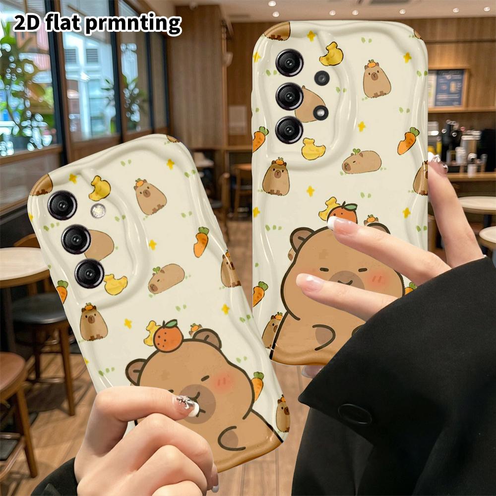 Phone Case: 2D flat Samsung Galaxy A34 A35 M05 M06 S20 S22 S21 FE Plus 5G protective case, closed-eye smiling capybara, perfect Christmas and Hallowee
