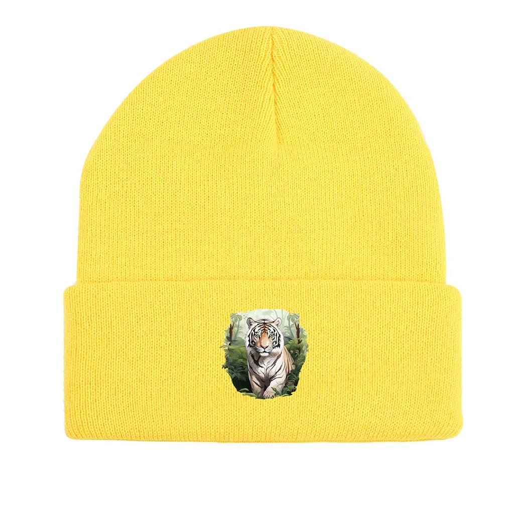Vivid Tiger Print Knit Cap Beanie, Animal Woman Cap Fit Soft Unisex Bobble Hat Knit Hat Beanie