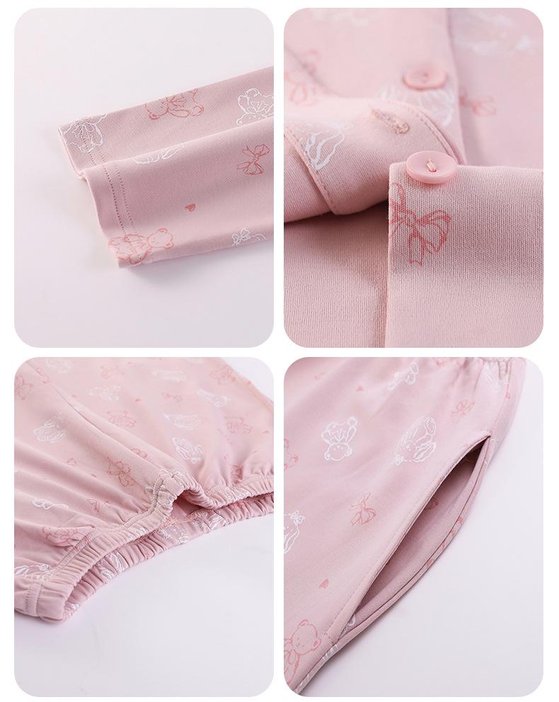 Комплект женской пижамы из чистого хлопка в корейском стиле с вкладышами для груди - Новинка 2025 Весна/Осень Домашняя одежда с длинным рукавом