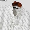 INCERUN Осенние мужские рубашки в полоску с длинным рукавом и воротником-стойкой, топы с повязками Bagge
