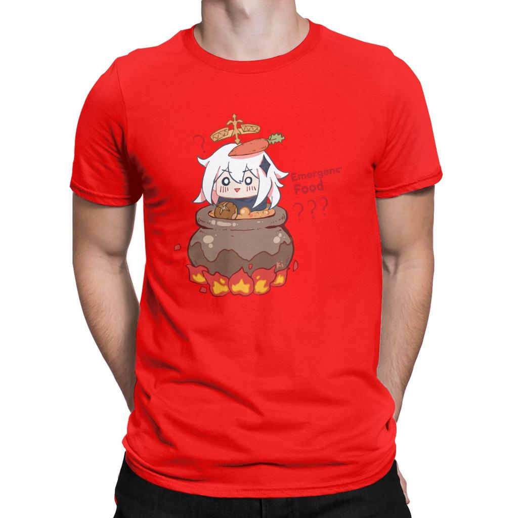 Vintage Paimon Genshin Impact Emergency Impact T Shirt For Men Pure Cotton T Shirts Genshin Impact