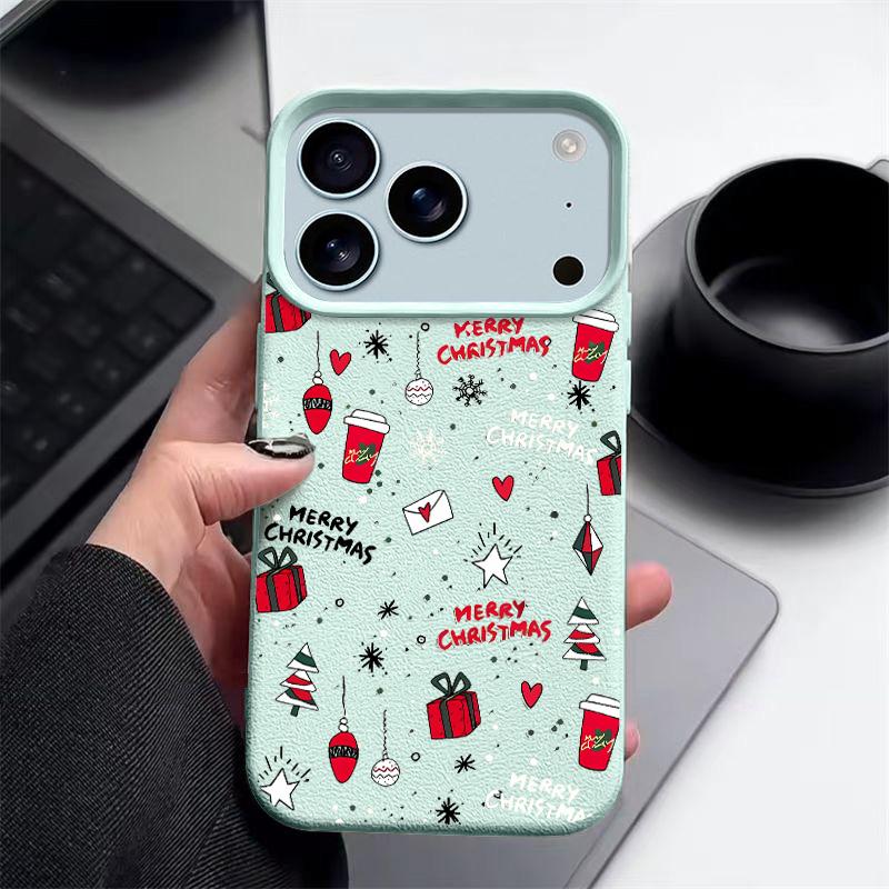 Милый Рождественский Узор Чехол для Телефона Для iPhone Air 17 16 15 14 Pro Max 13 12 Pro 11 16e Ударопрочный Текстура Кожи ТПУ Мягкий Чехол