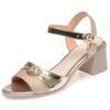 Fashion AIYUQI Women's Sandals Golden 2025 New Thick Heel Roman Sandals For Women Large Size Mid-heel Female Summer Shoes