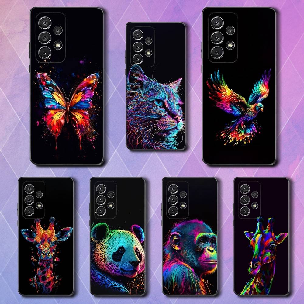 Colorful Art Animals Case For Samsung S23,S25,S20,S10,S9,S21,S24,S22,Ultra,FE,Plus,Lite,Soft Silicone Black