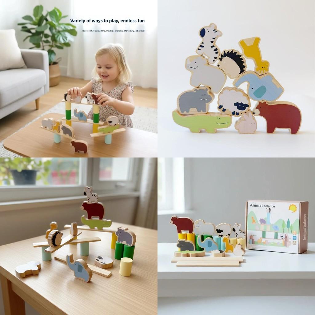 Wooden Animal Tower Building Blocks For Children Diy Creative Play And Learning