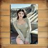 Hisun Tin Sign HD Metal Tin Sign Elegant Lady in Ribbed Knit Dress Retro Metal Plaque Wall Art for Home Decor x Inch