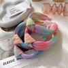 Новый европейский и американский стиль Tie-Dye Knot Cross Hairband Полосатая широкая повязка на голову Плиссированные резинки для волос Женские аксессуары для волос