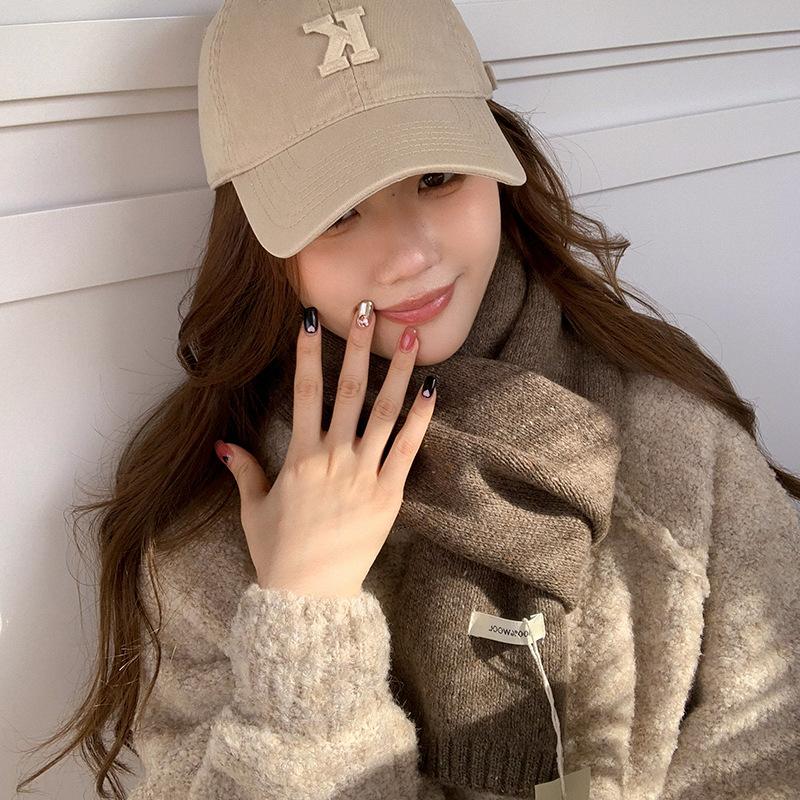 Chocolate Colored Korean Style Autumn and Winter Versatile Single Color Warm Wool Knitted Wool Scarf and Scarf As A Gift for Female Students