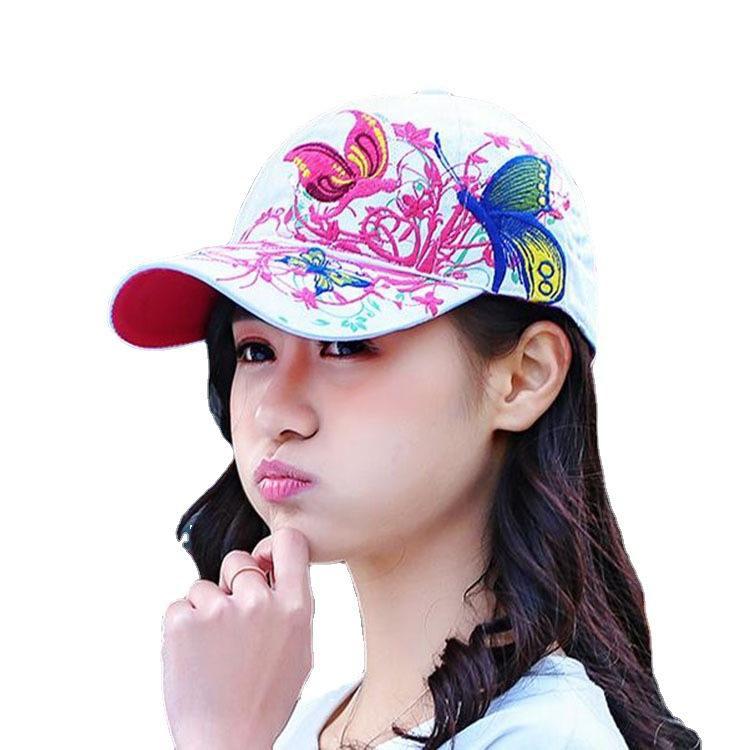 New sequined embroidered baseball cap trendy girl butterfly embroidered duck tongue trendy hat outdoor sun hat