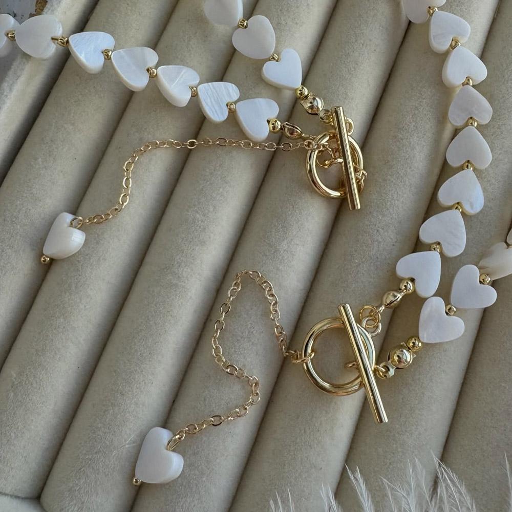 Simple Single-Layer Shell Heart Patchwork Neck Chain Necklace With Decorative Women's Imitation Pearl Beaded Party Favo