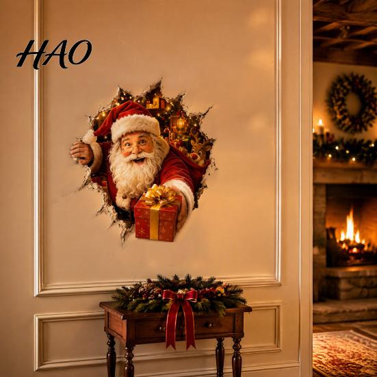 Holiday Wall Stickers Christmas Break-In 3D Decal, Santa Claus/Deer/Snowman/Elf/Dog/Nutcracker/Gingerbread Man Patterns Window Self Adhesive
