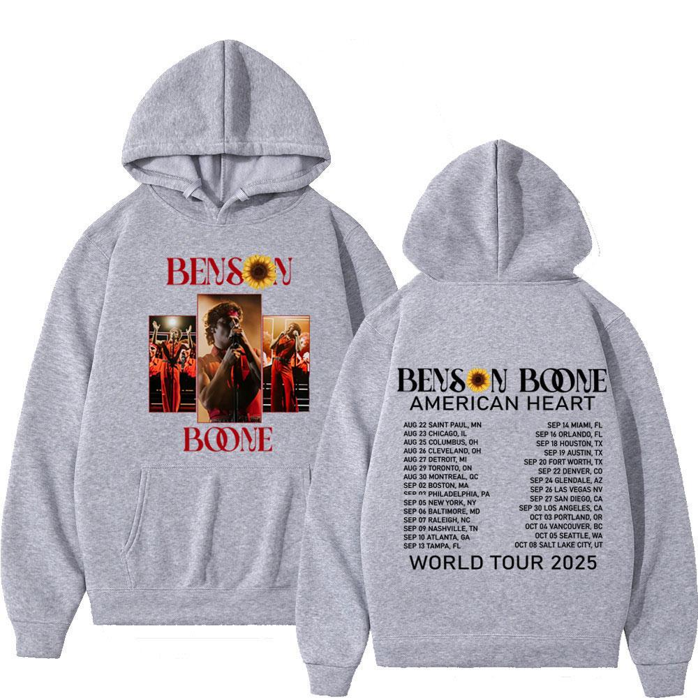 Толстовка Benson Boone American Heart Tour 2025 Винтажный Принт Мужская Женская Модная Свитшот с Длинным Рукавом Панк Хип-хоп Свободная Худи