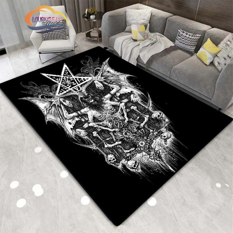 Demon Goat Baphomet carpet-Satanic Skull Inverted Pentagram Area Rug-Gothic Satanic Rug-Living Room Bedroom Decorative Floor Mat