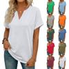 Стильная женская повседневная футболка с V-образным вырезом и короткими рукавами однотонной расцветки