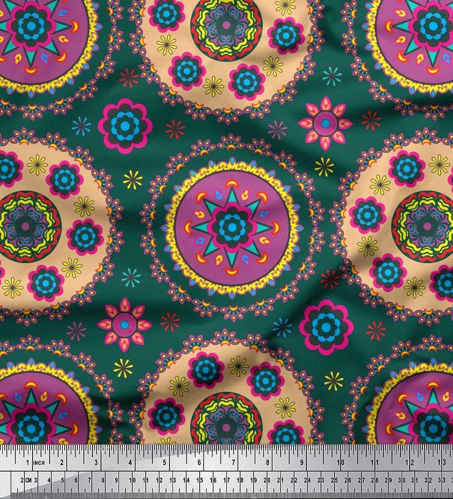 Soimoi Японский креп-атласная ткань с цветочным принтом Мандалы, швейная ткань, метр 42 дюйма