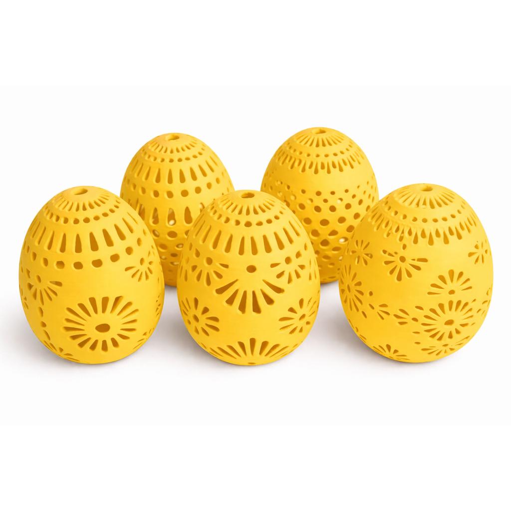 Set of 5 yellow openwork Easter eggs, spring decoration
